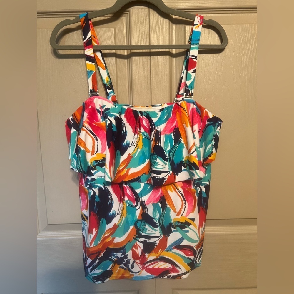 Catalina Red and Blue Ruffled Fitted Swim Tank